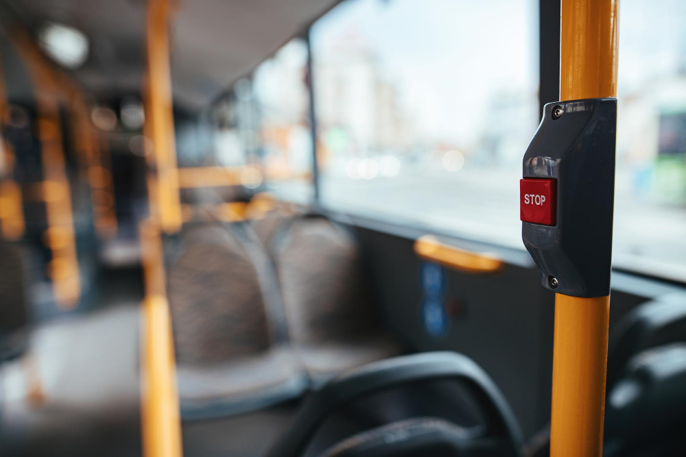 closeup handle empty bus during global coronavirus epidemic