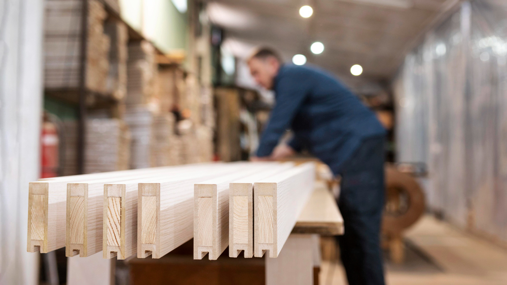 creative man working woodshop